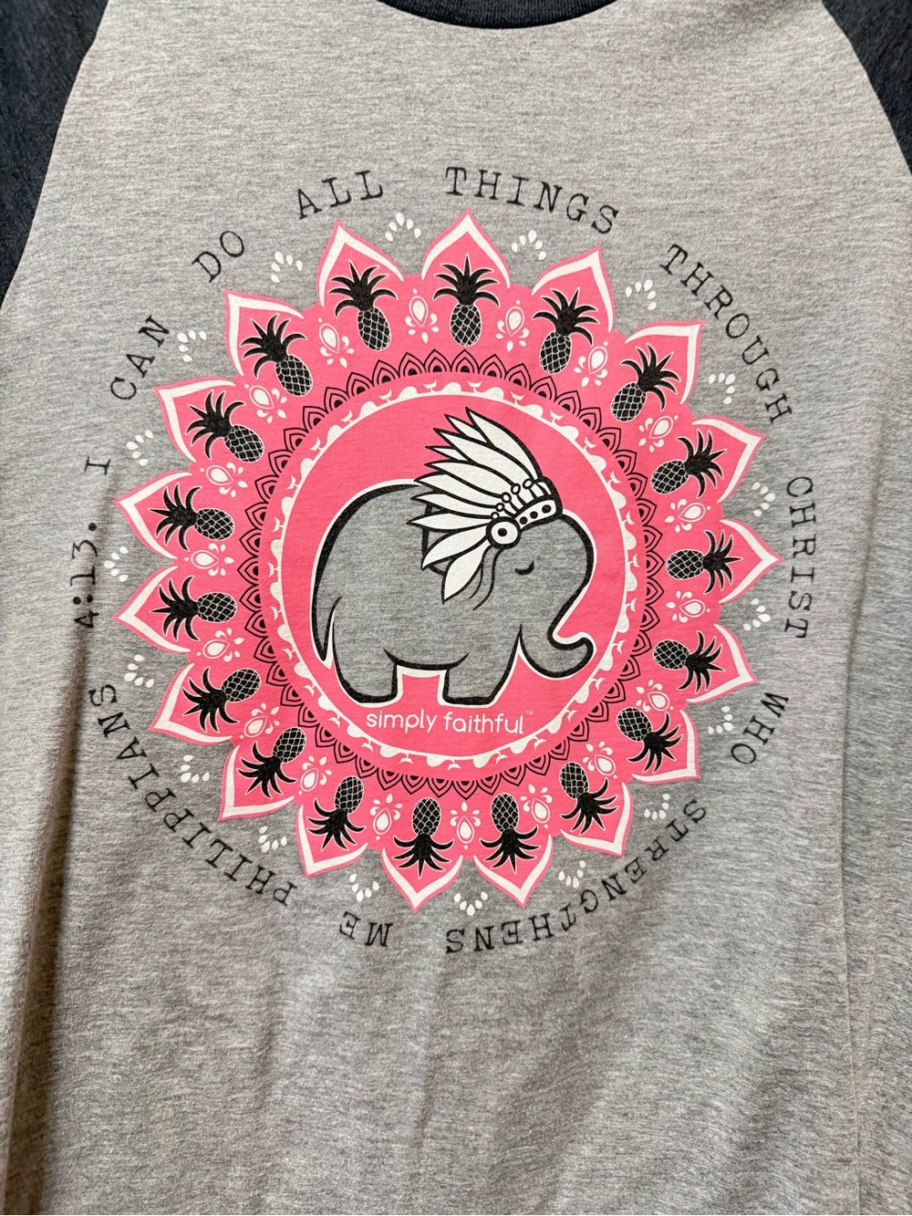 Simply Faithful Philippians 4:13 Elephant Graphic 3/4 Sleeve - Picture 2 of 5